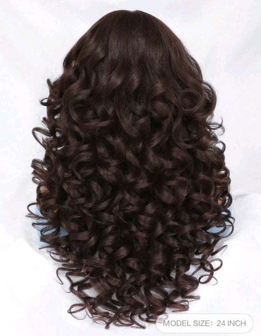 Black Brown Curly Wig(human blend)